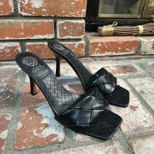 Vince Camuto Heel Mules Black Quilted Leather Sandals Size 12